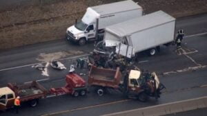 Transport truck collides with road crew, two serious, Toronto-bound lane closed