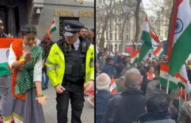 Indians came out to protest against Khalistan supporters in London, Tricolor in hands .. Hindi songs were playing; London police also seen dancing