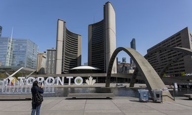 The scene in front of Toronto City Hall on Tuesday, May 9, 2023. The Toronto City Hall, also known as the New City Hall, serves as the administrative center for the local government of Toronto, Ontario, Canada, and stands as a prominent symbol of the city. Constructed in 1965, the renowned architectural team of Viljo Revell and Hannskarl Bandel collaborated to design and engineer this iconic structure. Tuan Minh Nguyen/ The Globe and Mail