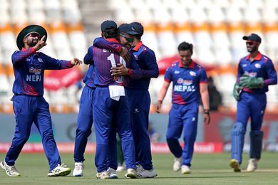 Players of Nepal celebrate after the dismissal of Imam-ul-Haq of Pakistan during the Asia Cup 2023 cricket match between Pakistan and Nepal at the Multan Cricket Stadium, Multan, Pakistan on the 30th August, 2023.
Photo by Yasir Nisar/ Asian Cricket Council/ Creimas